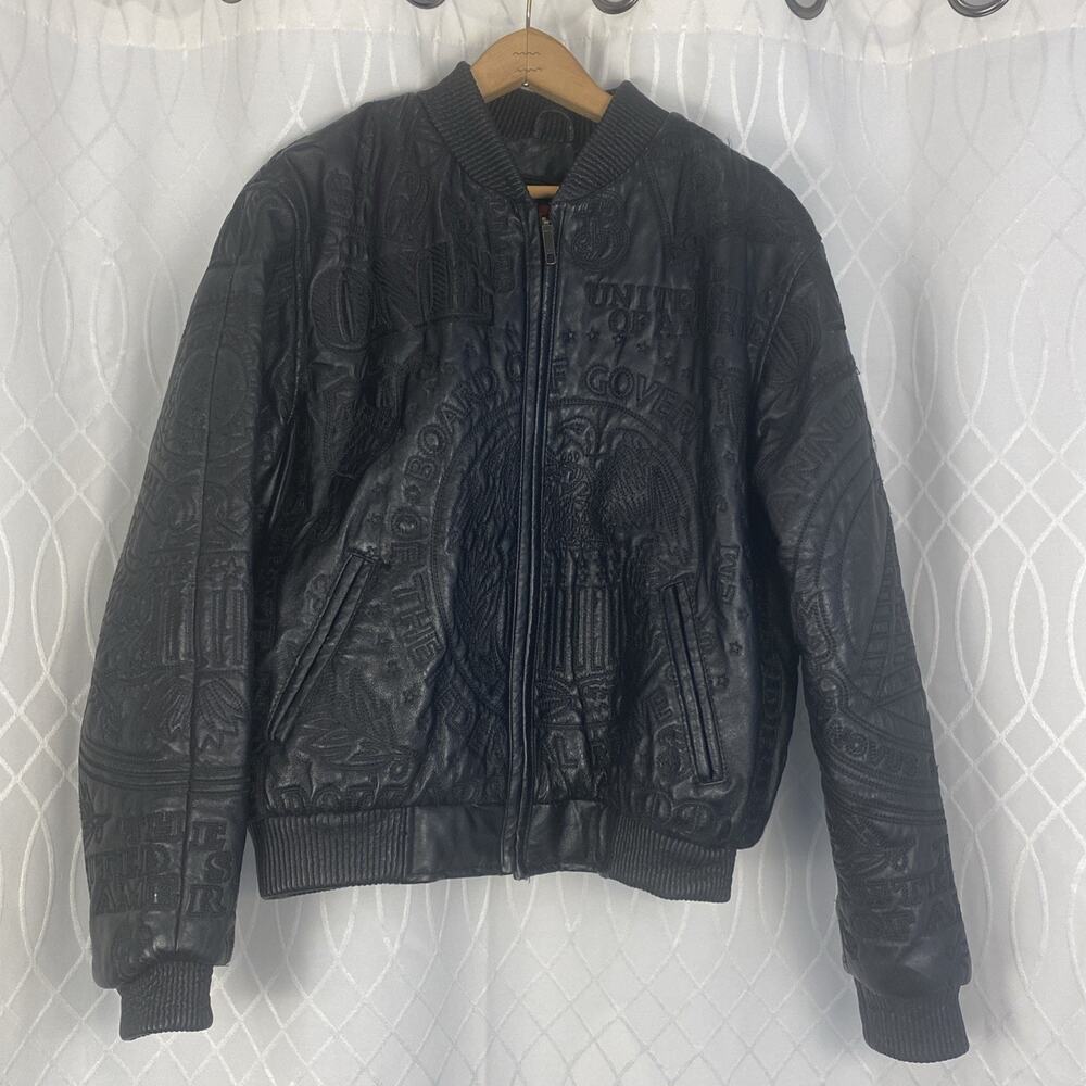 East Side Xl Men’s Black On Black Embroidered Vintage Jacket, Usa, Money Theme